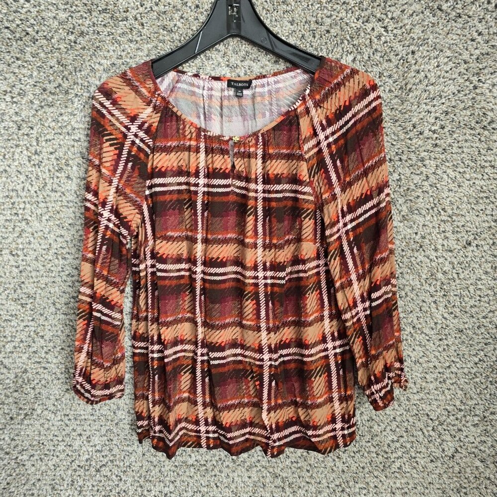 Talbots Top Womens Medium‎ Purple Printed Keyhole Neck Blouse Casual Ladies